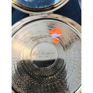 Vintage Elgin American Makeup Powder Compact-Gold Tone Brass